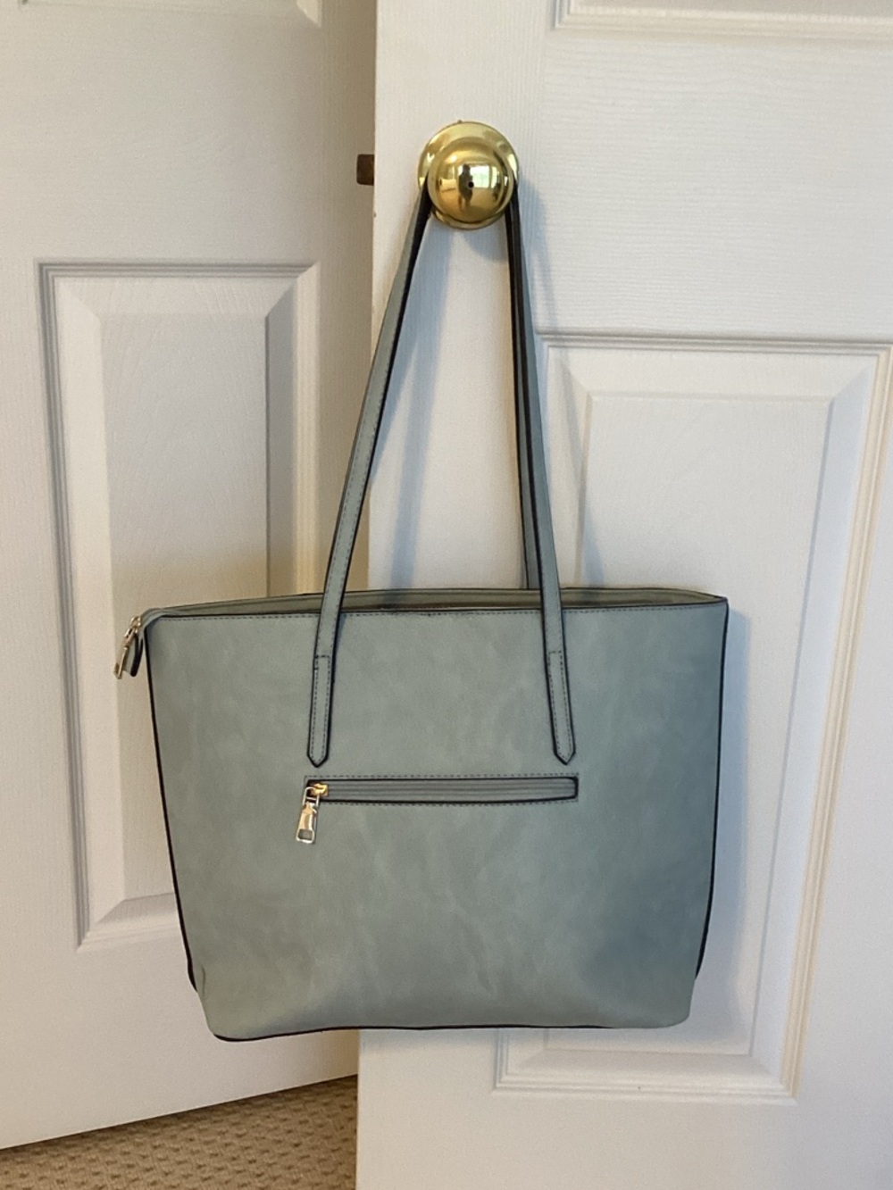 Women's soft blue Tote Bag with Front Zip Pocket - Unbranded